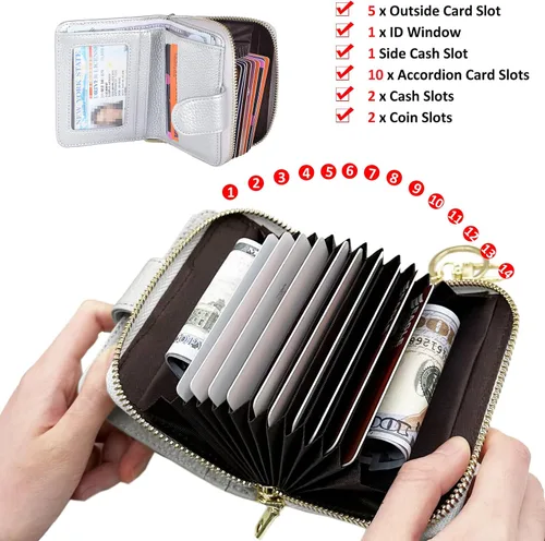 Miniatura 4 de Beurlike billetera de cuero, con tarjetero con bloqueo RFID, organizador, billetera segura para mujer