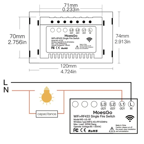 Miniatura 7 de MoesGo - Interruptor inteligente táctil de pared WiFi RF433 de segunda generación Smart Touch Wall Single Fire, no se necesita cable neutro