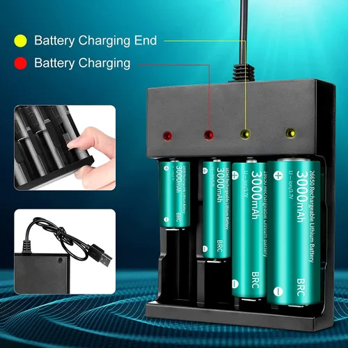 Miniatura 3 de Cargador de Batería 18650 de 4 Bahías, Cargador Universal Inteligente para Baterías de Iones de Litio Recargables de 3.7V, Compatible