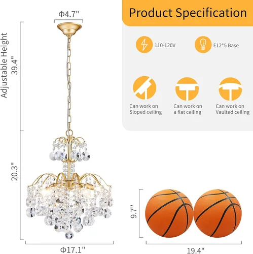 Miniatura 2 de WUZUPS Candelabro colgante de cristal con 5 luces, lámpara de techo moderna para dormitorio, pasillo, bar, cocina, baño, 20.3 pulgadas de alto