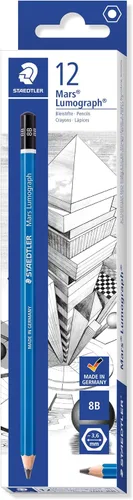 STAEDTLER Mars Lumograph 8B Lápiz de dibujo de grafito, suave, resistente a la rotura, 12 unidades, 100-8B