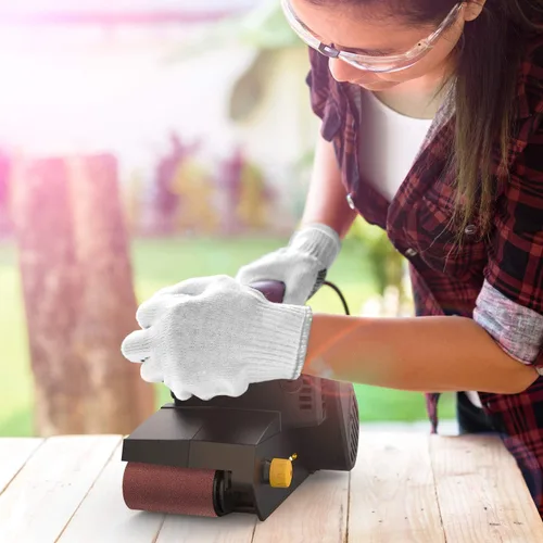 Miniatura 8 de Jellas Lijadora de banda de 3 × 21 pulgadas con bolsa para el polvo, máquina lijadora de 7 amperios con control de velocidad variable, adaptadores