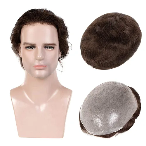 Miniatura 16 de Amiable toupee para hombres 0.001 in ultra suave piel fina para hombre, pieza de cabello humano real para hombres, sistema de reemplazo de cabello
