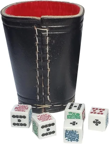 Miniatura 8 de Cyber-Deals - Taza compacta de cuero genuino para dados + dados con bolsa de almacenamiento de terciopelo negro