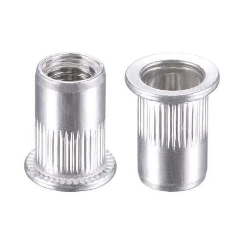 Miniatura 9 de uxcell Tuercas de remache M3 aleación de aluminio moleteado cabeza plana roscada tuerca de inserción plateada 50pcs