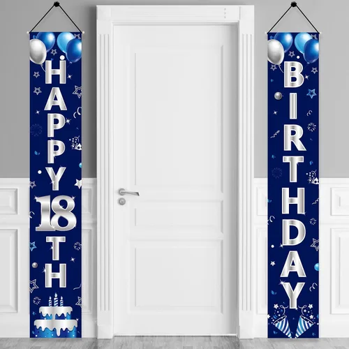 Miniatura 8 de Turypaty Cartel azul plateado para puerta de cumpleaños número 13, pancarta de feliz cumpleaños 13 para niños, suministros de fiesta de cumpleaños