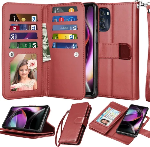 Miniatura 8 de Njjex Funda tipo cartera para Motorola Moto G 5G 2022, para Moto G 5G 2022, [9 ranuras para tarjetas] Funda de piel sintética para tarjetas