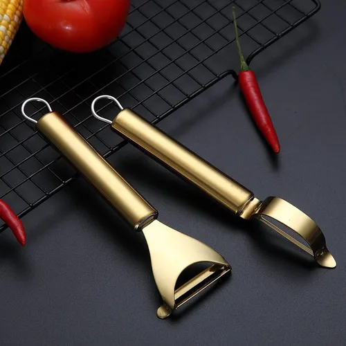 Miniatura 6 de Peladores dorados de patata, verduras y frutas para cocina, Kyraton con revestimiento de titanio dorado, peladores de acero inoxidable, hoja afilada