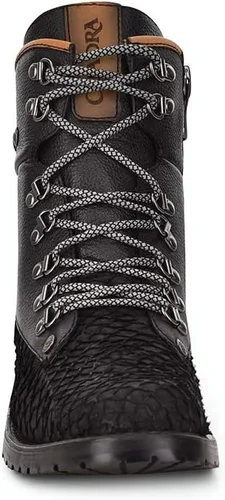 Miniatura 3 de Cuadra Bota minera para hombre en piel auténtica pirarucu y piel bovina con cordones y cremallera