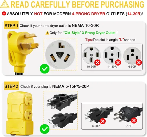 Miniatura 2 de [240 V a 120 V] Suplevel Adaptador de 30 amperios a 20 amperios de 110 V, adaptador NEMA 10-30P a 4X 5-15R/5-20R Adaptador de Distribución