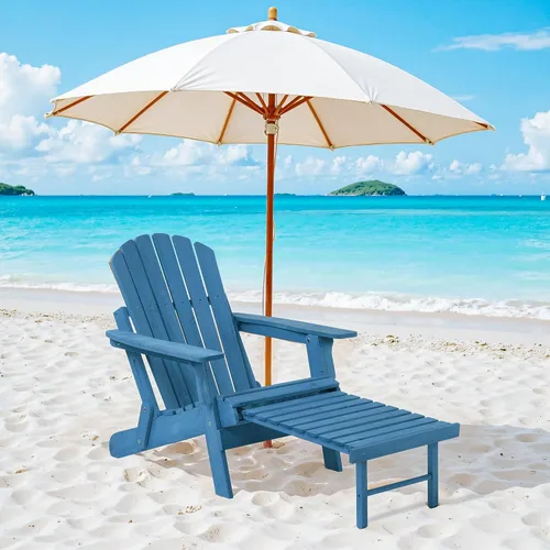 Miniatura 4 de Silla Adirondack plegable de gran tamaño con otomana retráctil, silla de madera maciza para exteriores, patio, jardín, porche, resistente a