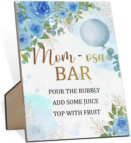 Miniatura 10 de Mom-osa Bar Baby Shower Letrero bohemio floral de género neutro con soporte, letrero de juego de madera para baby shower, cumpleaños, decoración