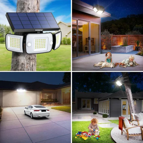 Miniatura 6 de intelamp Luz de inundación solar para exteriores, impermeable, 6000 mAh, 1200 lúmenes, luces Sesnsor de doble movimiento, detección de 180°, control