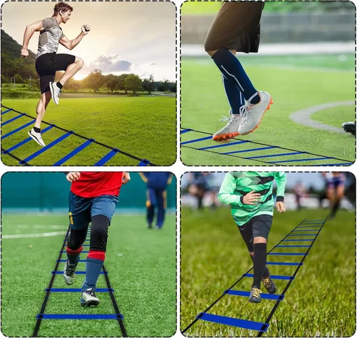 Miniatura 5 de YEXEXINM Escalera de agilidad profesional de entrenamiento de velocidad, escalera de agilidad de 20 pies, 12 conos de fútbol, 4 obstáculos de Azul