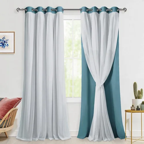 Miniatura 89 de Hiasan Cortinas opacas con superposición transparente, aislamiento térmico para mezclar y combinar de doble capa, cortinas de oscurecimiento de Beige