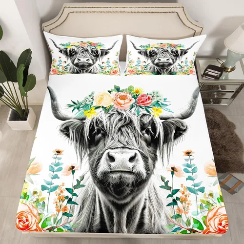 Miniatura 34 de Feelyou Juego de sábanas bajeras de alpaca para niños, lindo juego de ropa de cama con diseño de llama y donas de dibujos animados, juego de sábanas