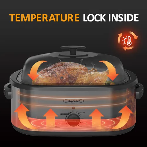 Miniatura 2 de Sunvivi Horno asador eléctrico de 24 cuartos de galón con tapa autohilvanado, 3 compartimentos y función de mantener el calor, control de Plateado