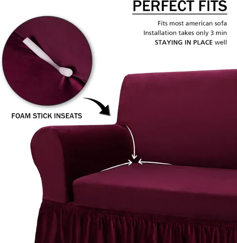 Miniatura 8 de NICEEC Funda para sofá biplaza, súper suave, 1 pieza, color rojo vino, elástica, universal, de elastano, para sala de estar, fácil ajuste, lavable