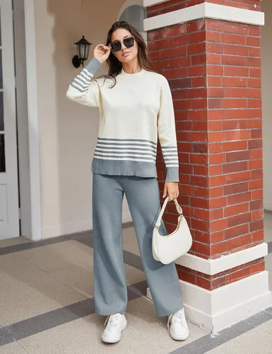 Miniatura 3 de Himosyber Conjunto de suéter para mujer, 2 piezas, de manga larga, suéter de punto, pantalones deportivos