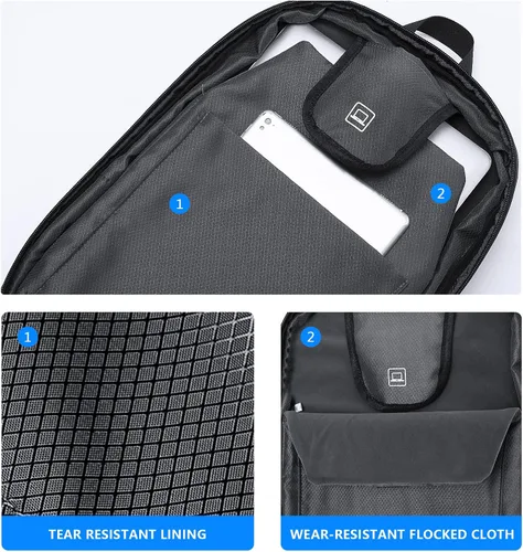 Miniatura 7 de FENRUIEN Mochila antirrobo para laptop para hombre, mochila rígida expandible resistente al agua con puerto USB, bolsa negra para computadora