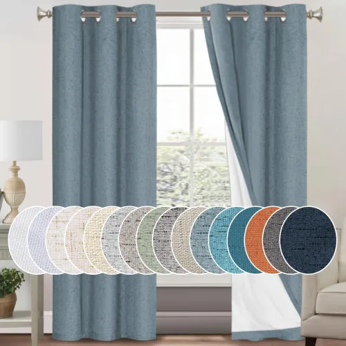 Miniatura 31 de Primitive - Cortinas opacas 100 % de lino texturizado natural para dormitorio, sala de estar, cortinas para ahorra energía, tela de arpillera