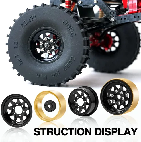 Miniatura 4 de OGRC 1.0 Rines de rueda RC con anillos de latón, rines de rueda de plato hondo, ruedas Beadlock 1.0 para 1/18 TRX4M 1/24 SCX24 C10 JLU Deadbolt Negro