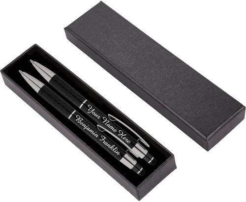 ExpressDesigns™ - Set de regalo de bolígrafos personalizados - Paquete de 2 bolígrafos de metal con caja de regalo - Bolígrafo de lujo grabado