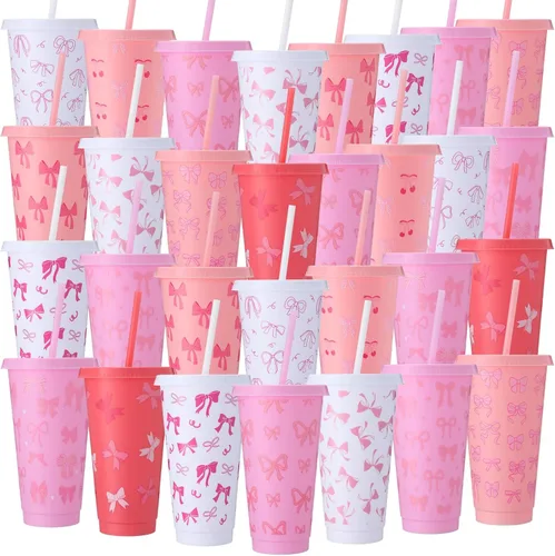 Miniatura 14 de Honeydak 30 Pcs 24 oz Patriotic Party Cups Gifts Bulk 4th of July Cups 250th Independence Day American Flag Tumbler with Straw and Lid Red White