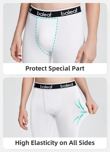 Miniatura 3 de BALEAF Leggings de compresión 34 para niños y jóvenes, pantalones capri de entrenamiento atlético, pantalones de baloncesto para niños, capa base
