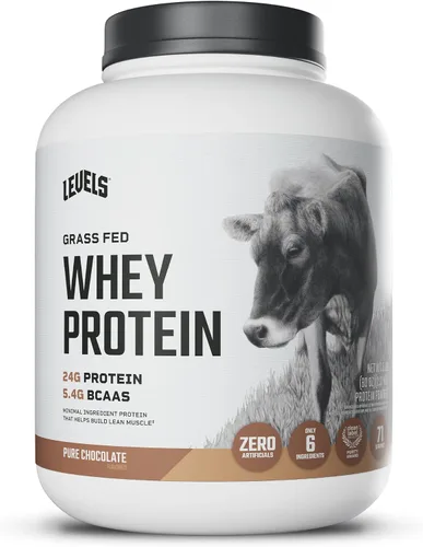 Levels - Polvo de proteína de suero alimentado con pasto, sin artificiales, 24G de proteína, chocolate puro, 5 libras