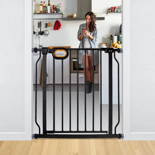 Miniatura 16 de owlie Puerta para bebés de interior de 75 a 85 pulgadas, puerta de seguridad extra ancha para perros, puerta de escalera grande, puertas ajustables