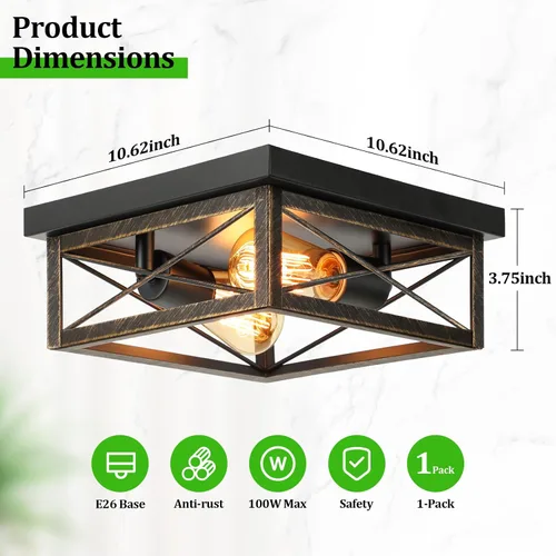 Miniatura 2 de Lámpara de techo de bronce cepillado para pasillo, lámpara de techo industrial de granja de montaje empotrado de 2 luces, lámpara de cocina de metal