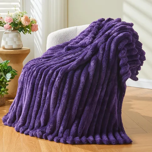 Miniatura 49 de NEWCOSPLAY Manta de Tiro Súper Suave Aqua Franela Sedosa Premium Forro Polar Jacquard Acanalado 3D Ligero Manta de Cama Uso en Todas las Estaciones