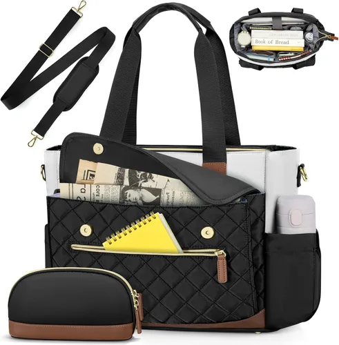 Miniatura 9 de RAINSMORE Bolsa de mano para profesores de 15.6 pulgadas para laptop para mujeres con bolsa pequeña, bolsas de trabajo, bolsa de enfermera, maletín