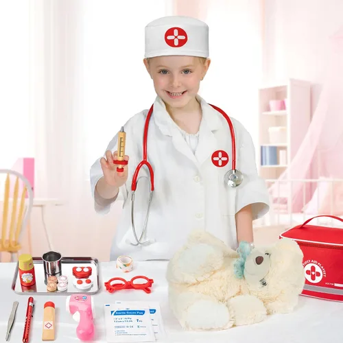 Miniatura 5 de Kit de doctor para niños, juego de 34 piezas de doctor para niños pequeños de 3-5 años con bolsa de almacenamiento médico y estetoscopio real