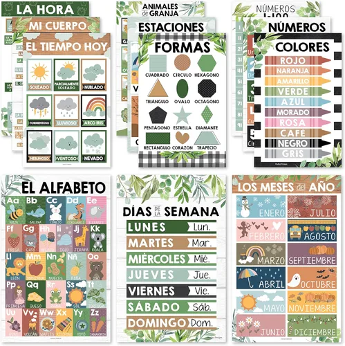 Miniatura 18 de Hadley Designs Carteles de español para el aula – 12 carteles educativos bilingües para decoraciones de aula de español imprescindibles, calendario