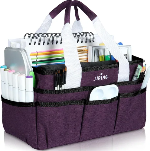 JJRING Bolsa Organizadora de Transporte para Manualidades, Organizador de Almacenamiento de Arte con Múltiples Bolsillos, Bolsa de Costura Morado