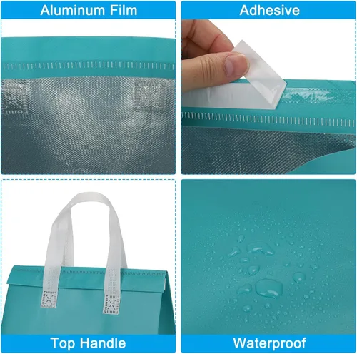 Miniatura 4 de PATIKIL Bolsas aisladas para llevar, 15 bolsas aislantes térmicas de comestibles de 9.4 x 5.9 x 10.2 pulgadas para entrega de alimentos fríos y Azul