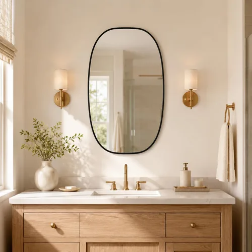 USHOWER Black Oval Arch Bathroom Mirrors for Over Sink, 20x30 Inch Bathroom Vanity Mirror for Bathroom, Bedroom, Vanity, Entryway, Aluminium Frame,