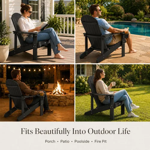 Miniatura 10 de Y&M Adirondack - Silla negra para hoguera, sillas de patio al aire libre con soporte para tazas, resistentes a la intemperie, sillas de patio