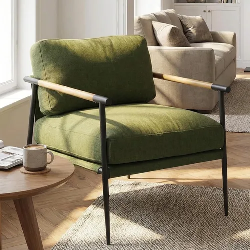 Miniatura 10 de LukeAlon Silla decorativa de chenille de mediados de siglo, silla ultra suave para sala de estar con patas de metal, silla moderna de estar