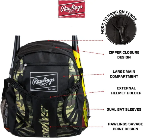 Miniatura 5 de Rawlings SAVAGE Mochila Bolsa para Equipos T-Ball/Béisbol Juvenil y Softbol Múltiples Estilos