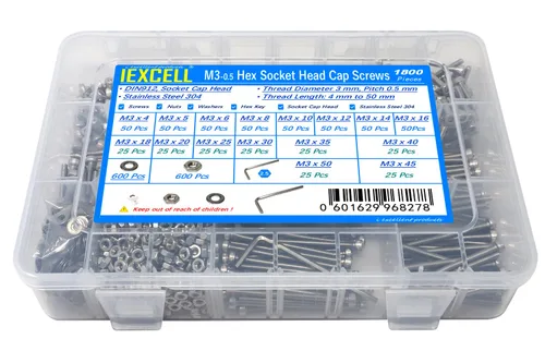 Miniatura 23 de iexcell 25 piezas M4 x 60/65/70/75/3.150 in paso de rosca 0.028 in acero inoxidable 304 cabeza hexagonal Tornillos Tornillos surtido Kit