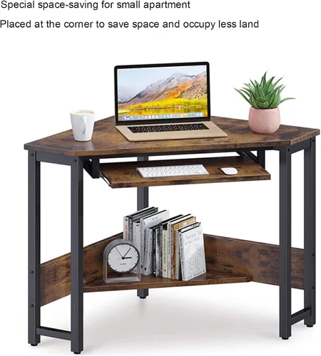 Miniatura 2 de Escritorio esquinero con bandeja para teclado, escritorio triangular para computadora, escritorio de esquina para espacio pequeño, escritorio