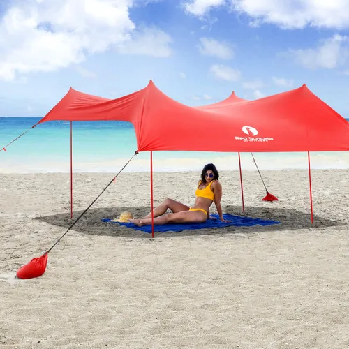 Miniatura 15 de Red Suricata Tienda de campaña familiar y toldo de playa, UPF50, parasol con 4 postes de aluminio, anclajes de 4 postes y pala de arena, lona grande