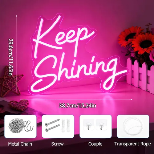 Miniatura 4 de Keep Shining Neon Sign, Pink LED Neon Light for Wall Decor, Dimmable USB Aesthetic Neon Signs for Bedroom, Living Room, Game Room, Bar, Party Decor