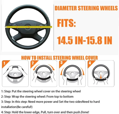 Miniatura 2 de Osilly Funda de cuero para volante de automóvil de 15 pulgadas, accesorios automotrices elástica, transpirable, antideslizante, protector de volante