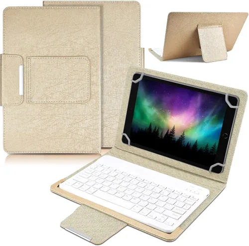 Miniatura 10 de DETUOSI Funda universal para tableta Android de 10.1 pulgadas con teclado, teclado Bluetooth inalámbrico extraíble + funda de cuero sintético +