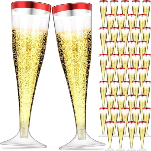 Miniatura 7 de Zubebe 100 Piezas de flautas de champán de plástico 4.5 oz Copas de champán de plástico transparente clásico Copas de champán para bodas, fiestas