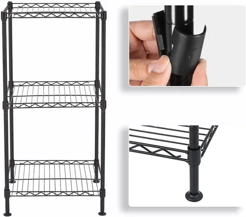 Miniatura 6 de Lykos Estante de almacenamiento de acero al carbono intercambiable para montaje en el suelo, estante de alambre ajustable, estante de metal, Negro